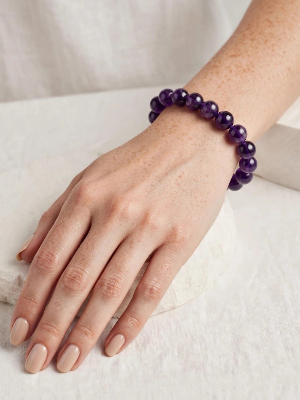 Amethyst Beaded Stretch Bracelet - Purple